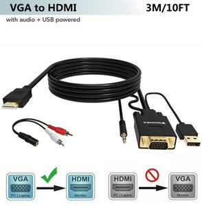  VGA to HDMI Adapter Cable 10Ft/3M