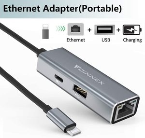 Ethernet Adapter Power Charging PD for iPad, for iPhone 11,X,XS,XR,8,7,6. FOINNEX Lighting to RJ45 