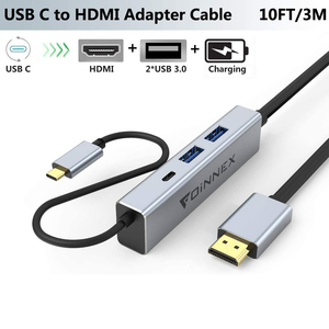 USB C to HDMI 10FT Cable, Charging Power PD, 2 USB 3.0. Dex Dock for Samsung S10,S9,S8 Plus,Note 10/