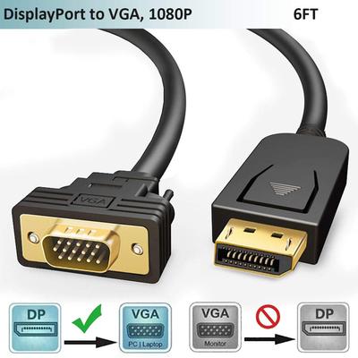 DisplayPort to VGA Cable(6Ft/1.8m,Gold Plated),FOINNEX DP 1.2 to VGA Male to Male Adapter Cord,Suppo
