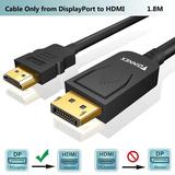 DisplayPort to HDMI Cable 6ft/1.8m,DP 1.2 to HDMI 1.4 Adapter Cord,Male Display Port in to Male HDMI